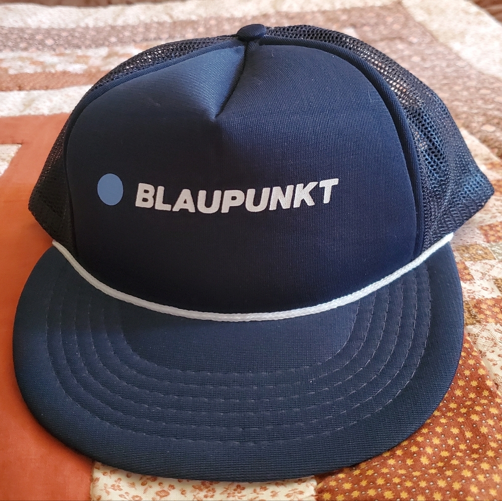 VINTAGE BLAUPUNKT MESH TRUCKER HAT CAP. ADJUSTABLE. BLUE. 90's. EVC
